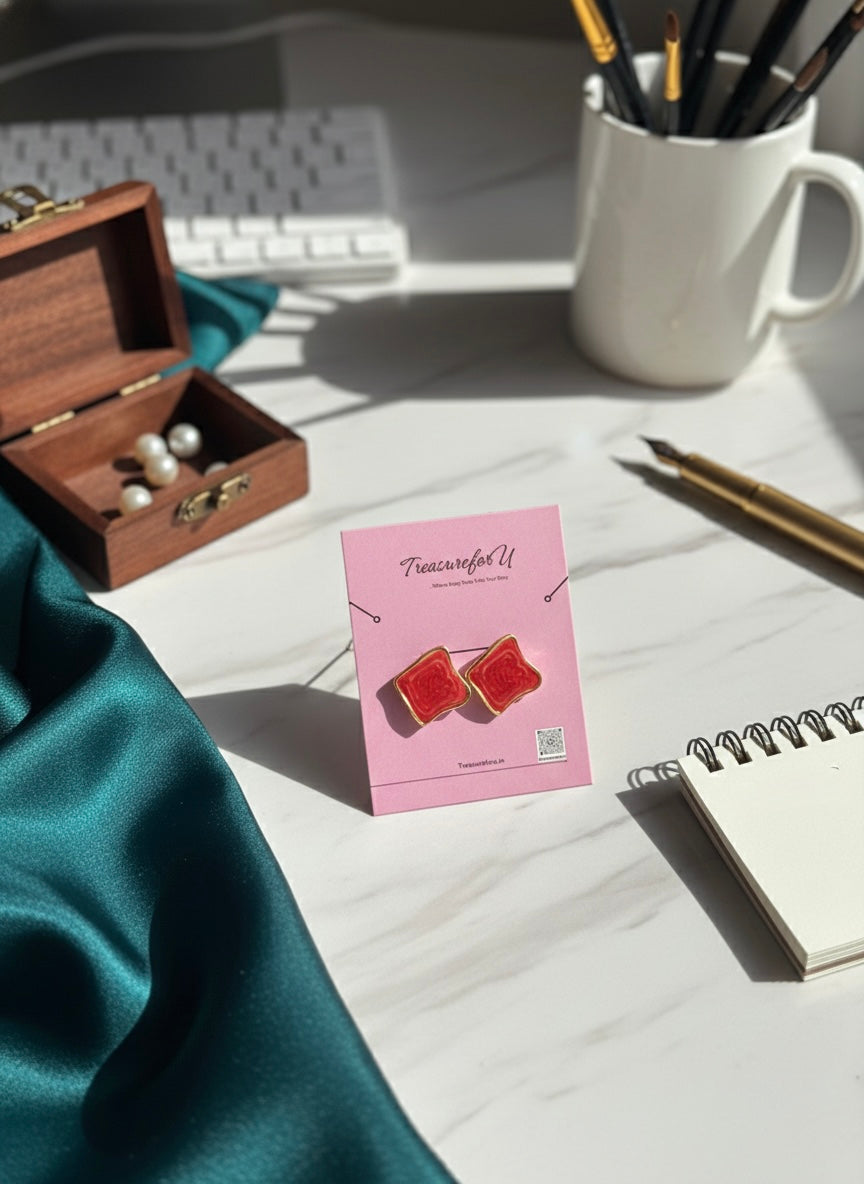 Crimson Glaze Stud Earrings