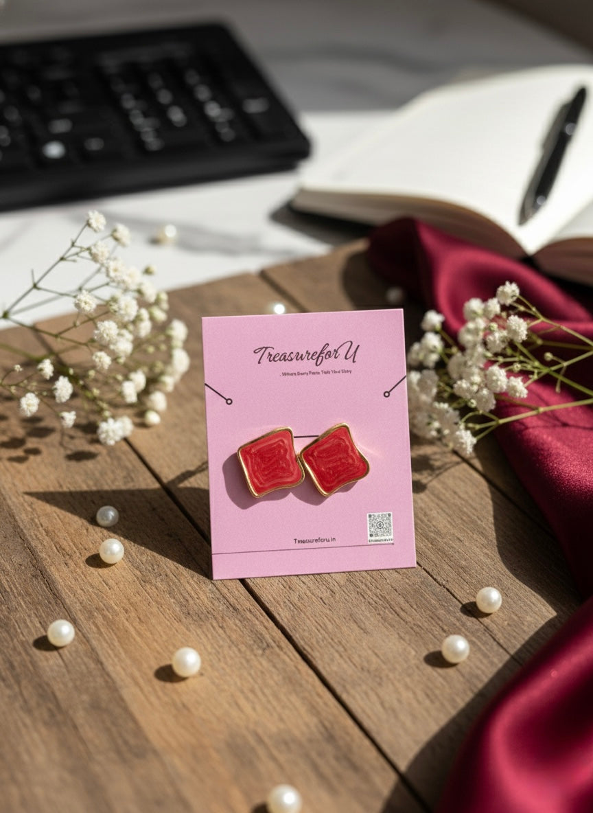 Crimson Glaze Stud Earrings