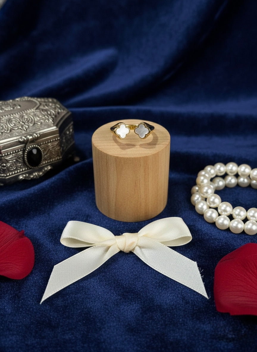 Double Four-Leaf Clover Open Ring