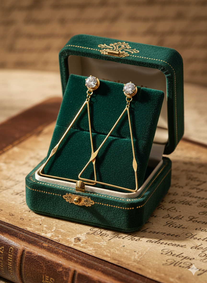 Geometric Triangle Earrings with Stone-Gold