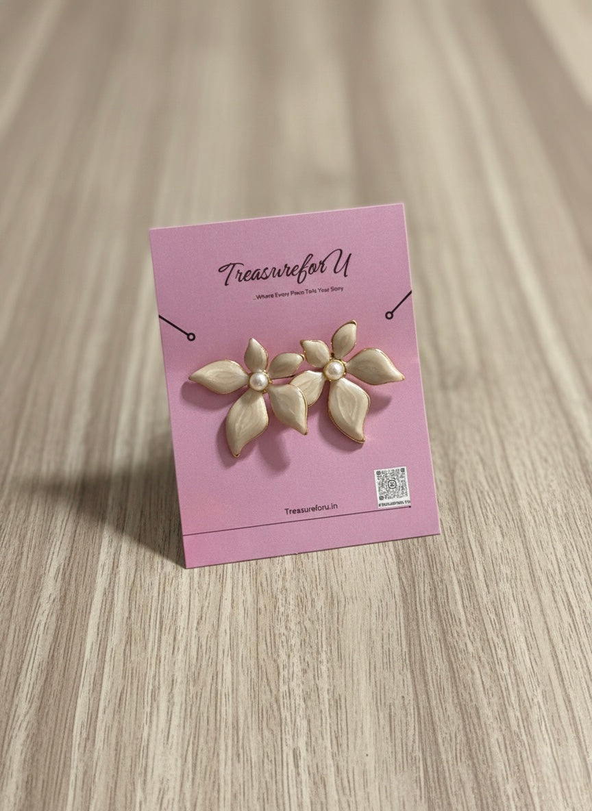 White Enamel Flower Stud Earrings