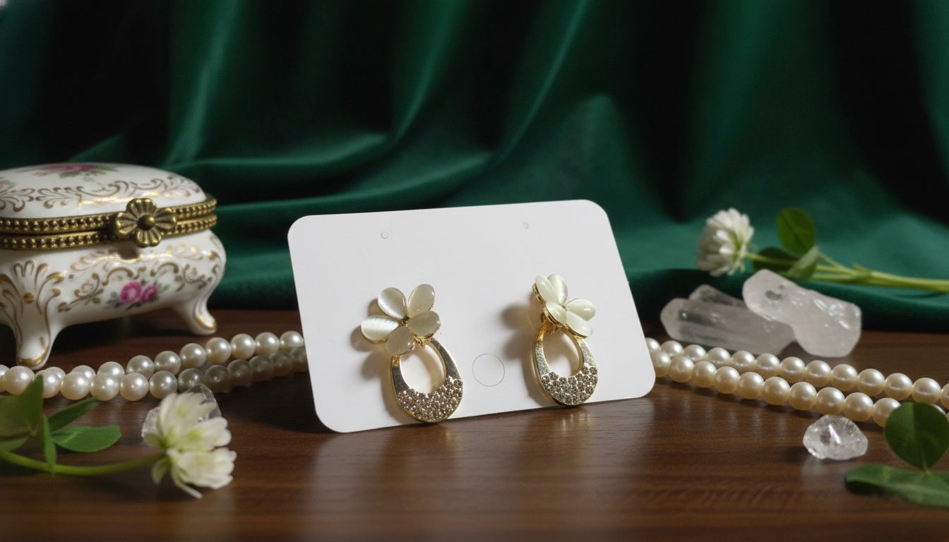 White Floral & Crystal Gold-Toned