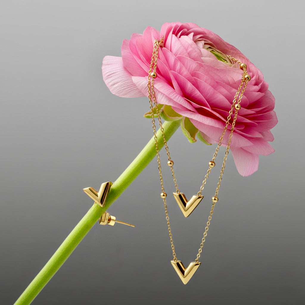 V-shaped Gold Stud Earrings