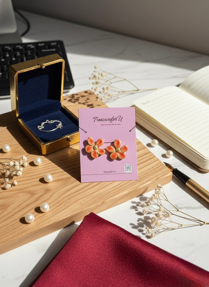 Orange Flower Stud Earrings