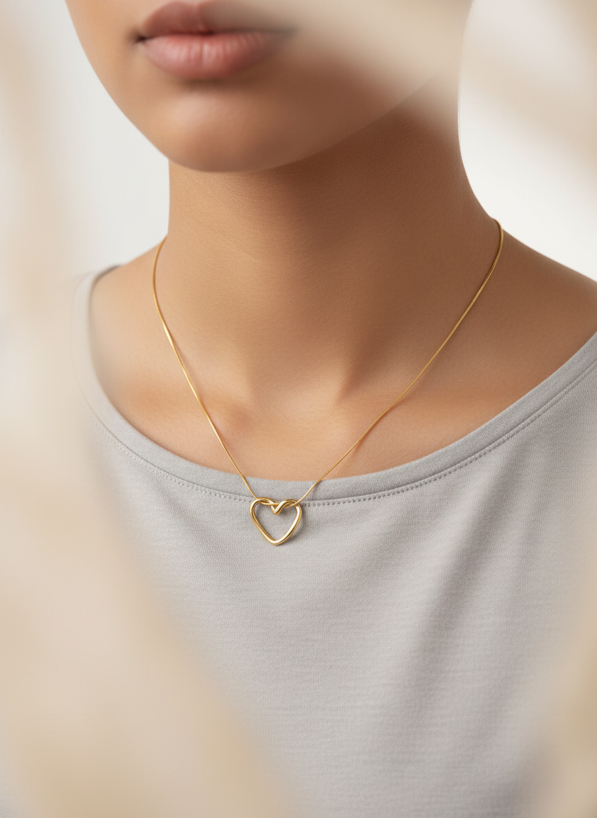 Gold Open Heart Pendant Necklace