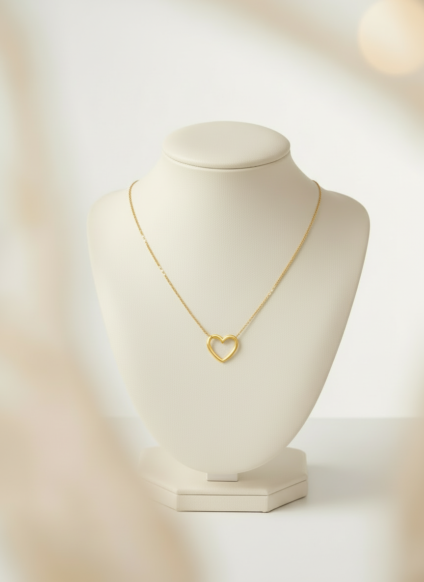 Gold Open Heart Pendant Necklace
