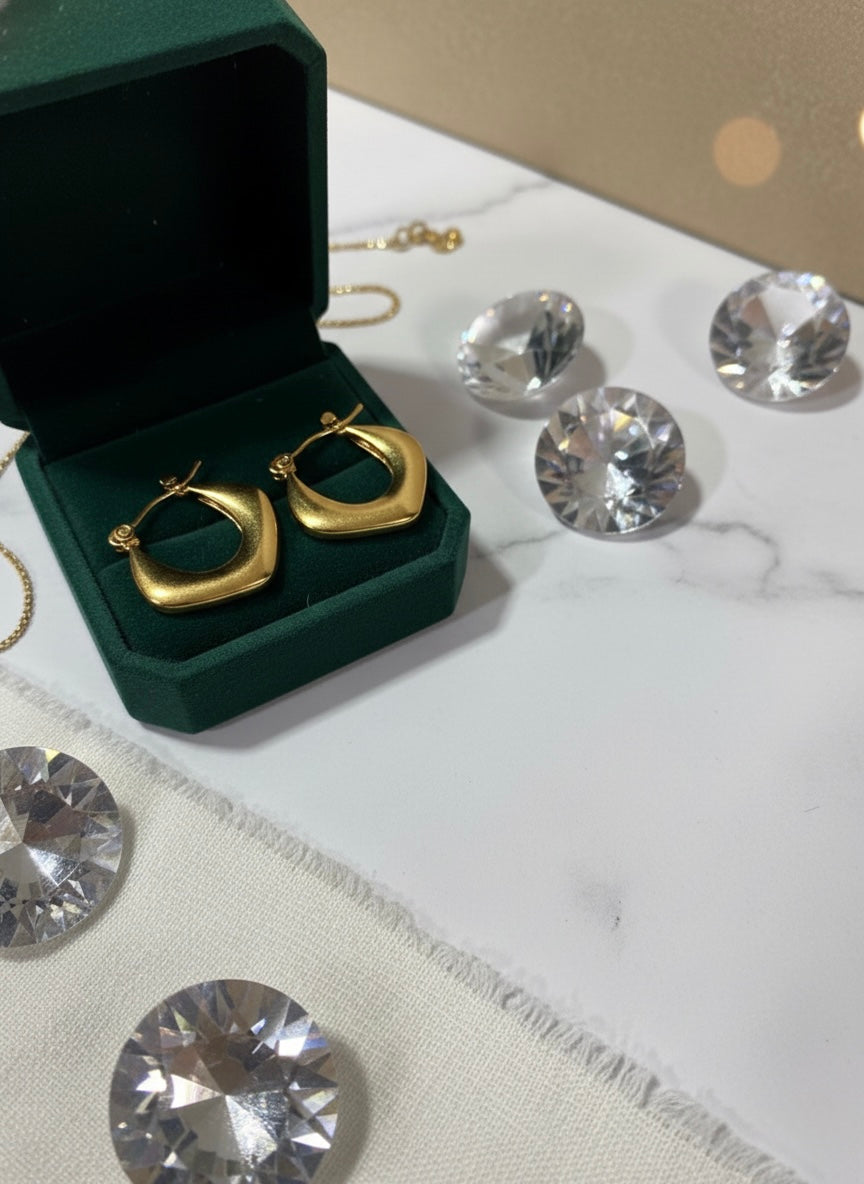 Puffed Square Huggie Hoop Earrings