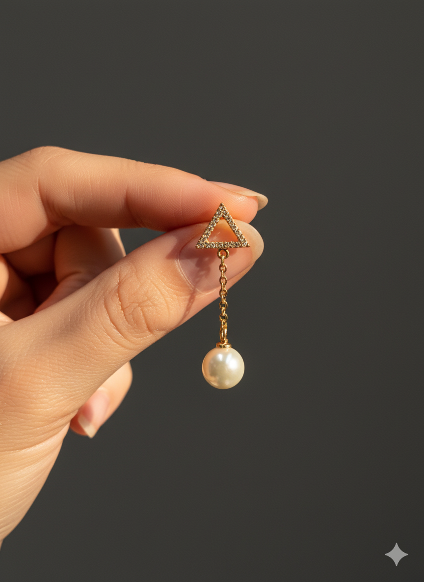 Triangle Pearl Drop Earring