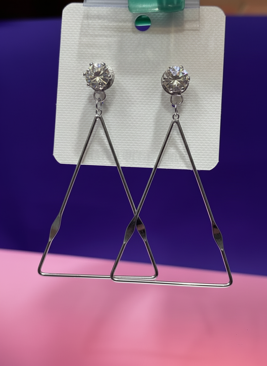 Geometric Triangle Earrings with Stone-silver