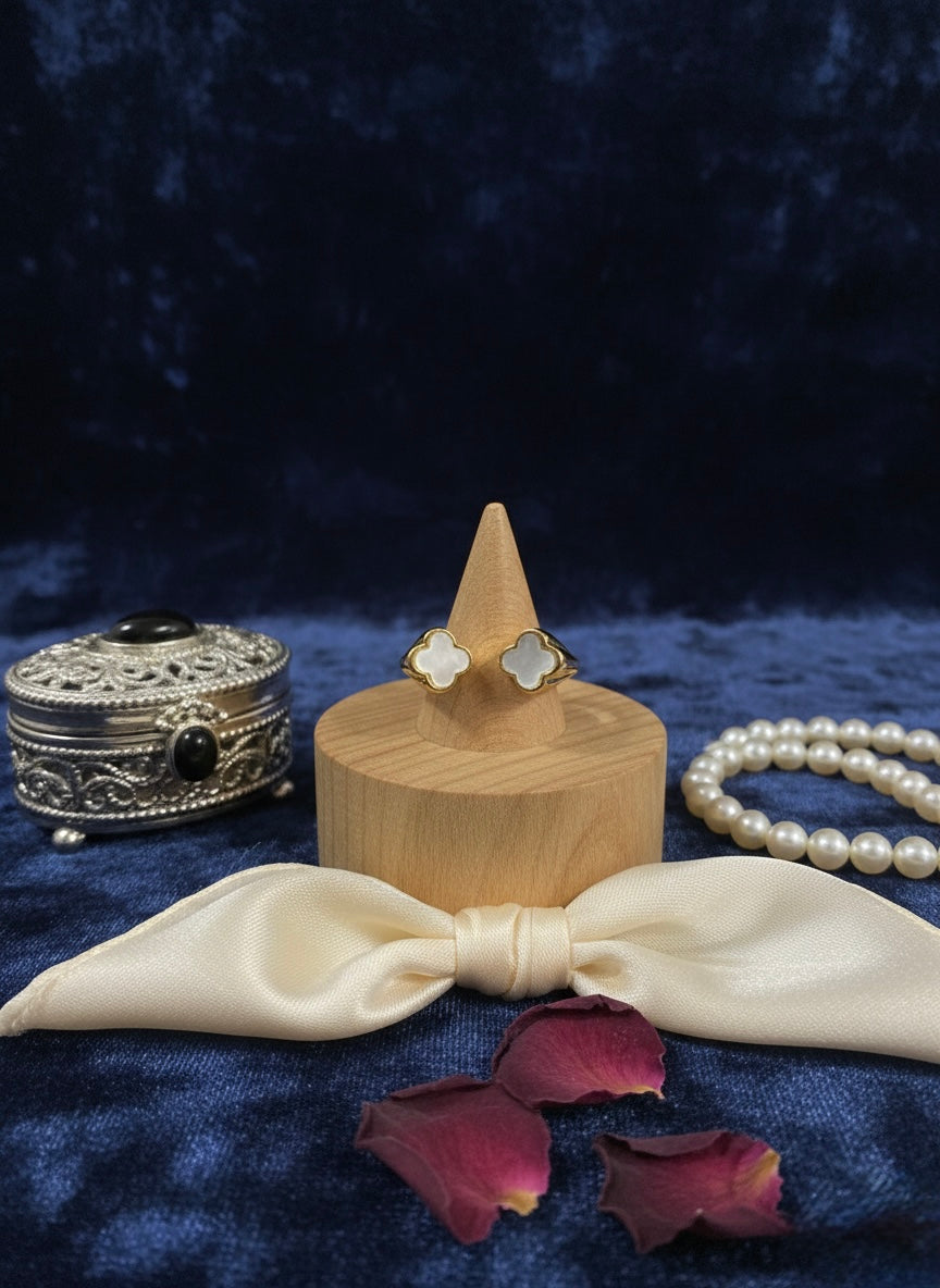 Double Four-Leaf Clover Open Ring