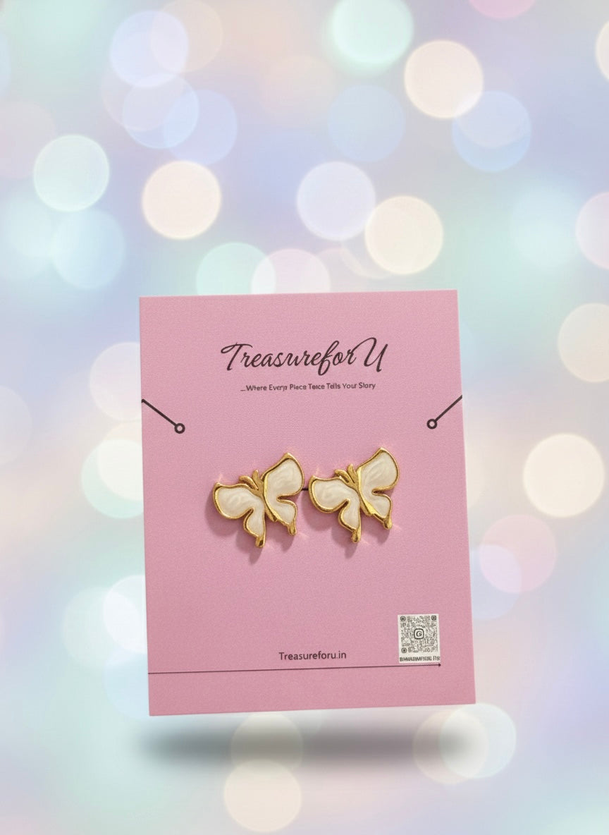 White Enamel Butterfly Stud Earrings