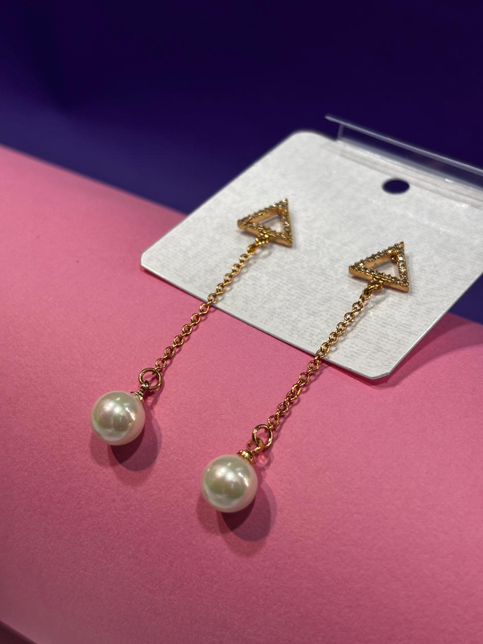 Triangle Pearl Drop Earring
